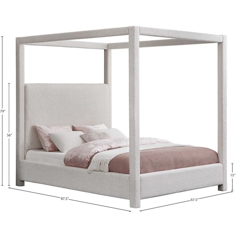 Meridian Furniture Eden Cream Boucle Fabric Queen Bed