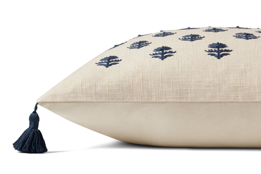 Addison PMH0051 Beige/Navy 22''x22'' Down Pillow by Magnolia Home by Joanna Gaines x Loloi