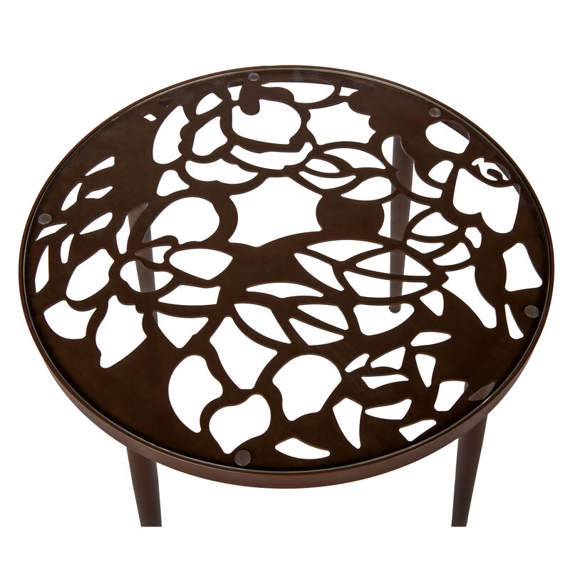 LeisureMod Devon Tree Design Glass Top Aluminum Base Outdoor End Table
