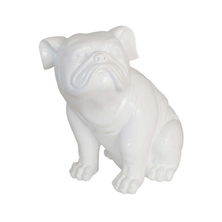 12 Inch Accent Figurine, Pug Dog Statue in a Sitting Posture, White Resin - Benzara