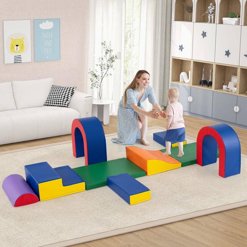 Soft PU Leather Foam Climbing Blocks 10-Piece Baby Play Gym Set-Multicolor image number 3