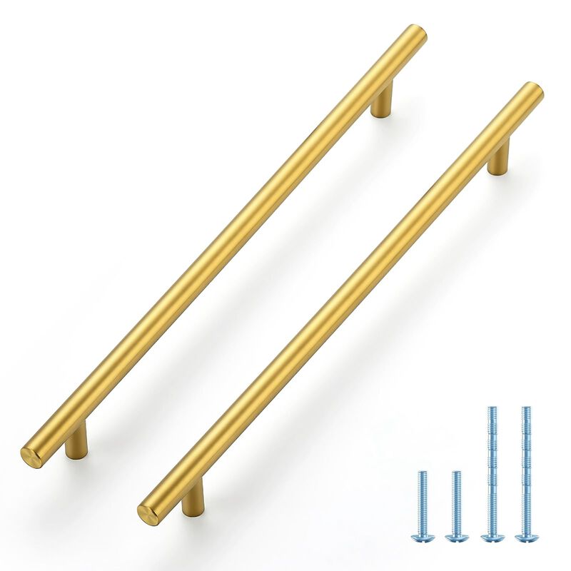 JOY DECOR 30 Pack 12-1/2 Inch Cabinet Pulls Kitchen Cabinet Handles with 10 Inch Hole Center Brushed Brass Cabinet Hardware Stai