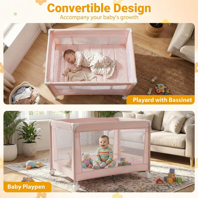 Folding Baby Playard with Soft Mattress and Portable Travel Crib for Infants image number 6