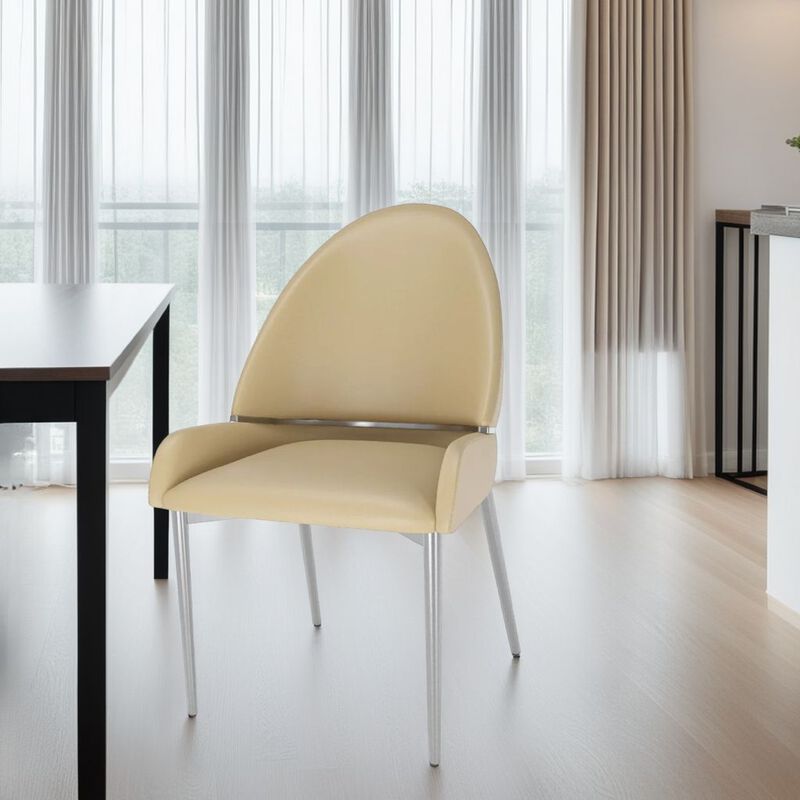 Mior Dining Chair Set of 2, Taupe Faux Leather, Gold Metal Accents