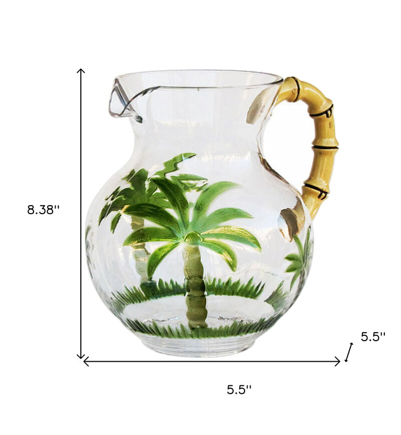 HomeRoots 3 Quart Clear and Green Palm Tree Acrylic Pitcher image number 4