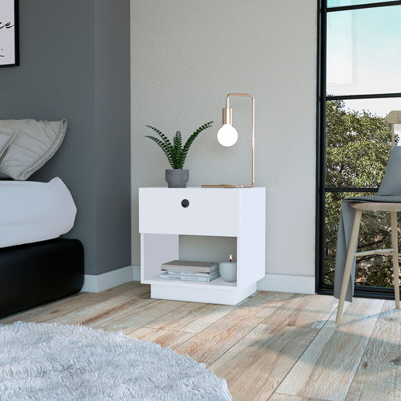 Durable Faux Wood Nightstand with 1 Drawer – Modern Bedside Table