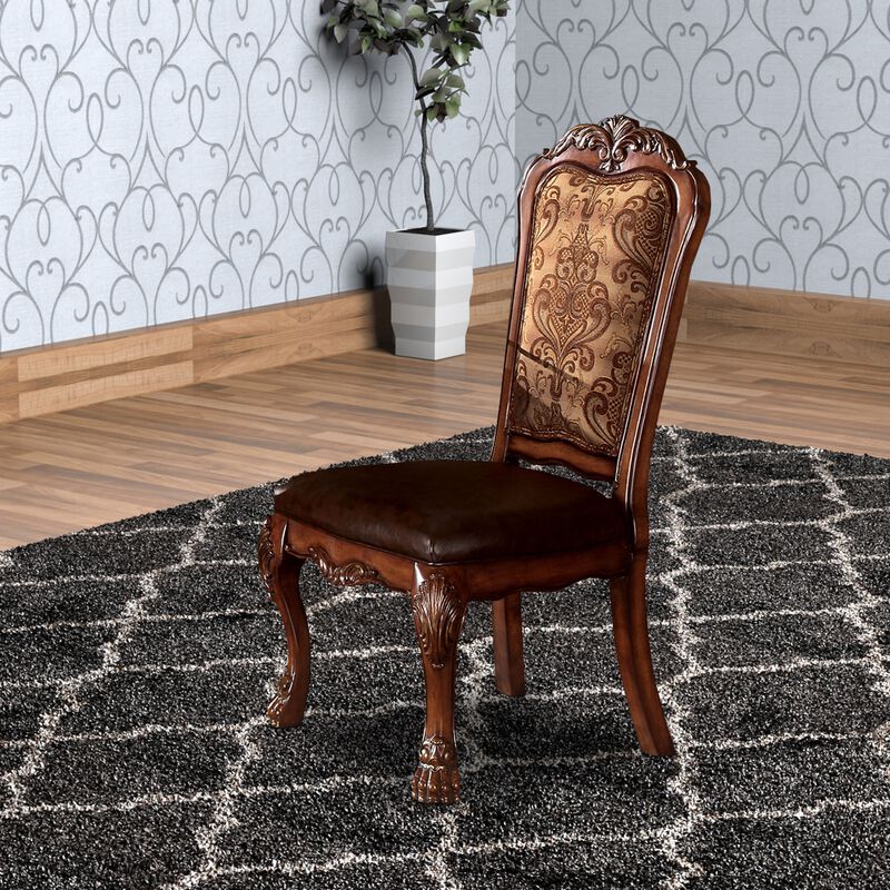 Wooden Side Chair with Claw Legs and Leatherette Seat, Brown, Set of Two-Benzara