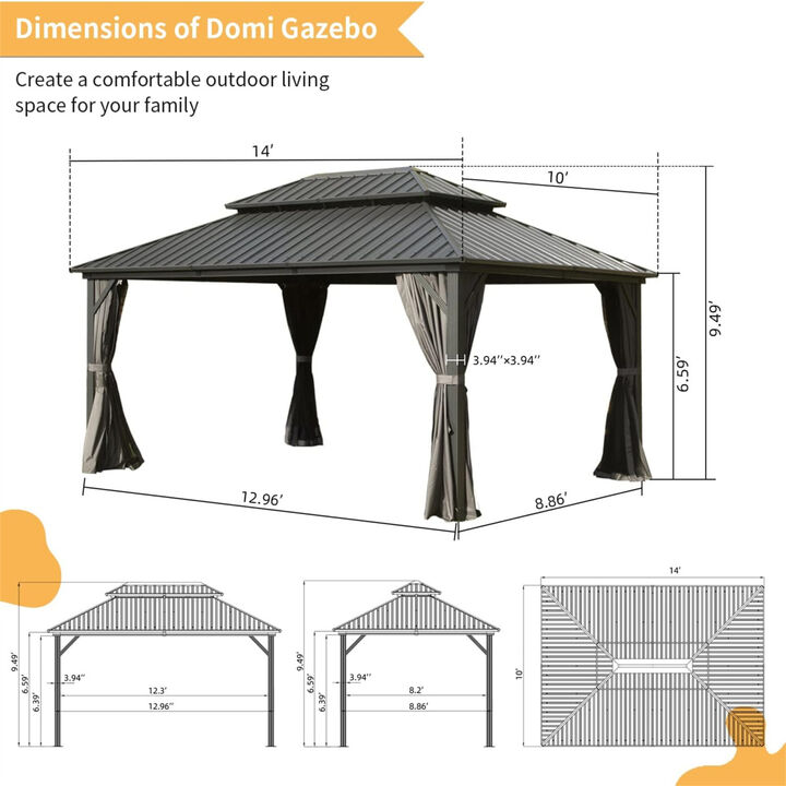 10' X 14' Hardtop Gazebo, Aluminum Metal Gazebo with Galvanized Steel Double Roof Canopy, Curtain and Netting, Permanent Gazebo Pavilion for Patio, Backyard, Deck, Lawn