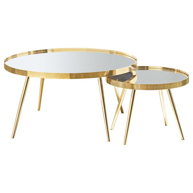 Coaster Co. of America Kaelyn 2-piece Round Mirror Top Nesting Coffee Table Gold