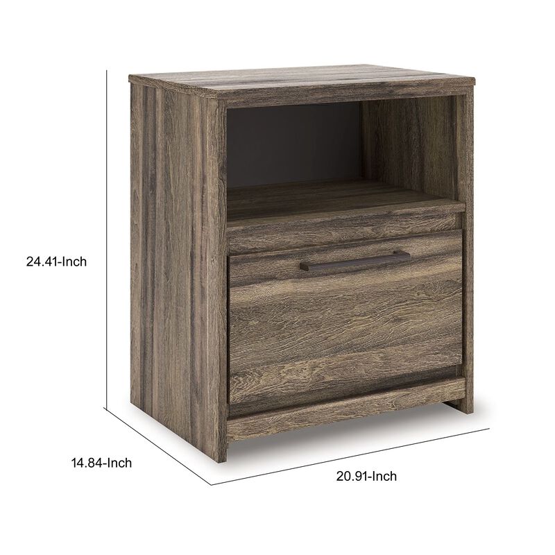 Eli Nighstand, 1 Drawer with Gunmetal Pull, Open Cubby, Rustic Brown image number 7