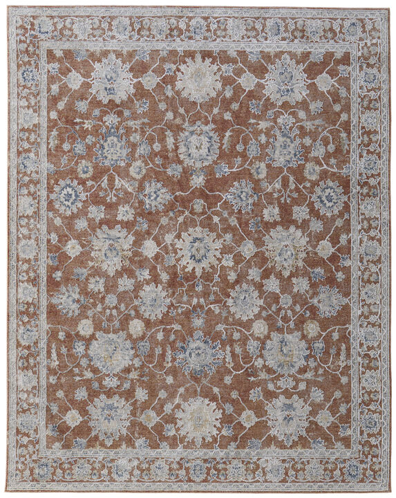 HomeRoots Floral Power Loom Worn Faded Area Rug With Fringe