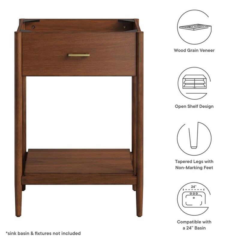 Modway EEI-6352-WAL Zaire 24" Bathroom Vanity Cabinet (Sink Basin Not Included), Walnut image number 8