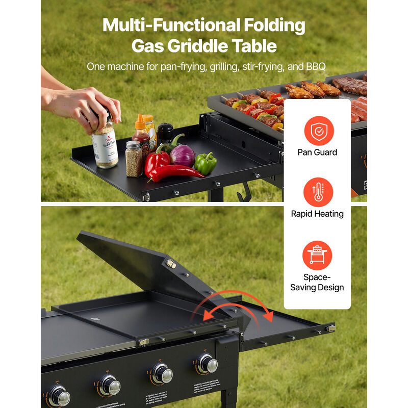 VEVOR Gas Griddle 4-Burner 36 inch Foldable Propane Griddle with Wheels 60000BTU image number 1
