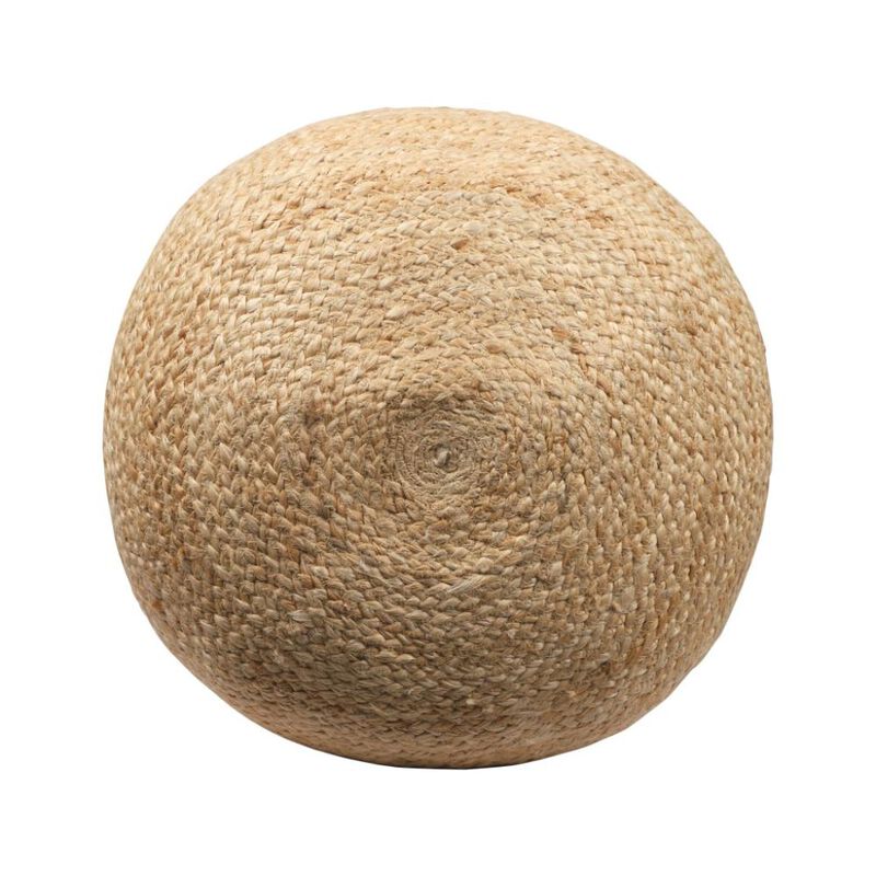 Hivvago 18 Inch Natural And Navy Blue Jute Blend Cylinder Striped Pouf Ottoman