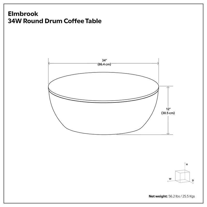 Elmbrook 34 inch Wide Solid Mango Modern Industrial Drum Coffee Table in Natural, Assembled image number 5