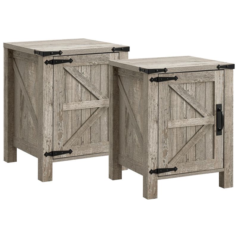 Nightstand Set of 2 with Charging Station, Rustic End Table with Barn Door Cabinet, Adjustable Shelf, USB & AC Outlets image number 0