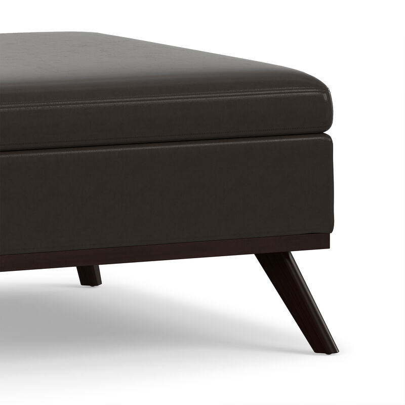 Owen 36 inch Wide Mid Century Modern Square Coffee Table Storage Ottoman in Tanners Brown Vegan Faux Leather, Assembled image number 7