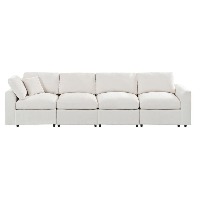 Chenille modular sectional sofa, U style 4 seater couch with deep seat comfort, Modern living room sectional with solid wood frame image number 5