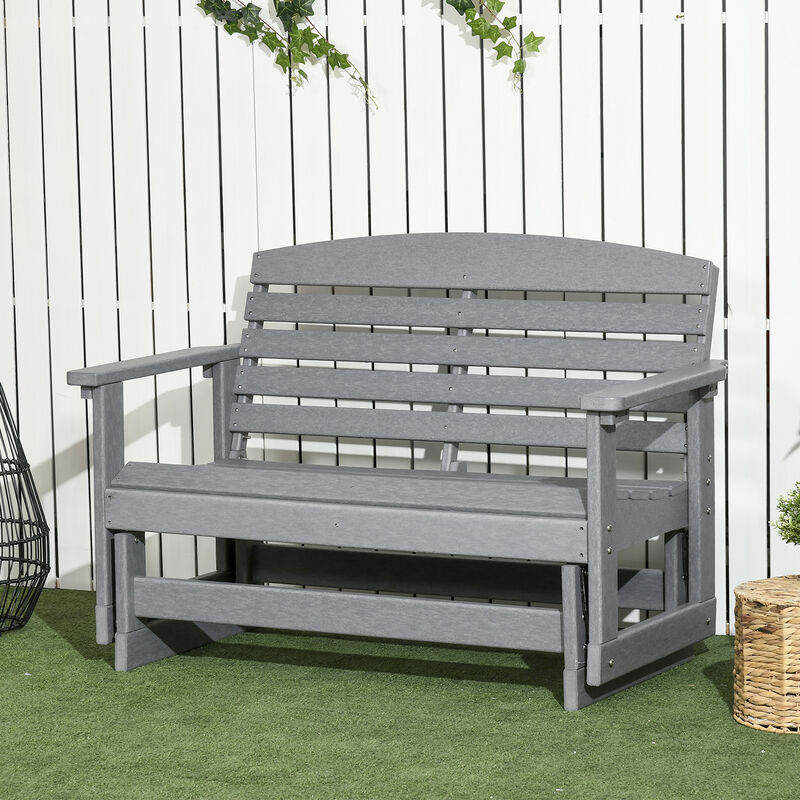 Outsunny 2-Person Outdoor Glider Bench Patio Double Swing Rocking Chair Loveseat w/ Slatted HDPE Frame for Backyard Garden Porch, Light Gray