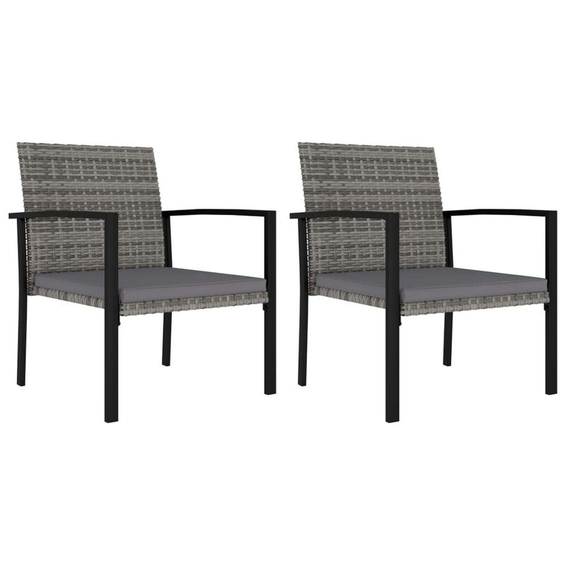Outdoor Dining Side Chair Set of 2, Gray Poly Rattan, Black Steel - Benzara