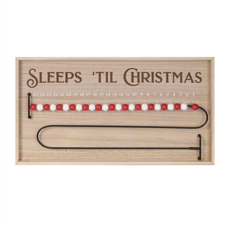 HomeRoots 11" X 20" Natural And Red  Wood Sleeps 'Til Christmas Advent Calendar Hanging Wall Decor image number 0