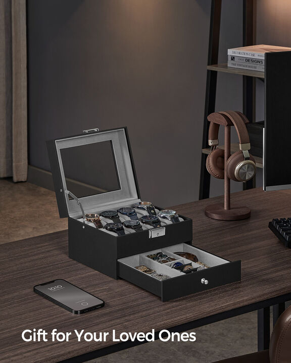 Lockable 8-Slot Watch Box – Jewelry Display Case for Men with Keys