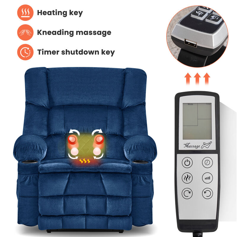 Fabric Power Recliner with Massage and USB Port