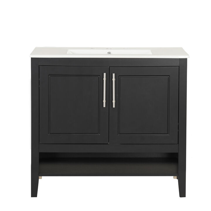 Whisen 36" Bathroom Storage Cabinet Bathroom Vanity with Ceramic Sink, Doors and Drawers