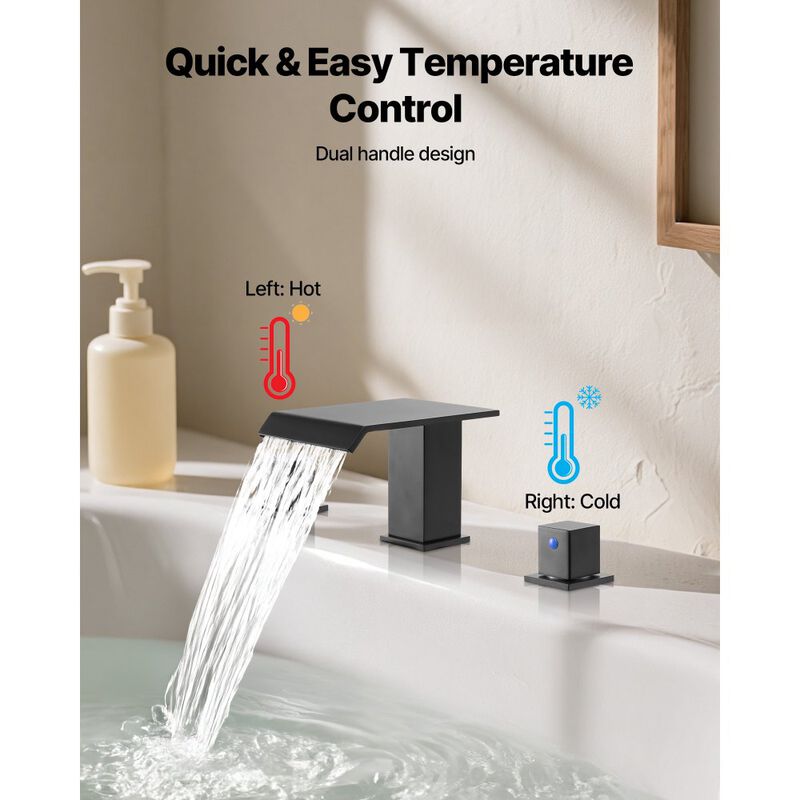 Waterfall Roman Bathtub Faucet Set 3 Hole with Dual Handles Deck Mount-Matte Black image number 3