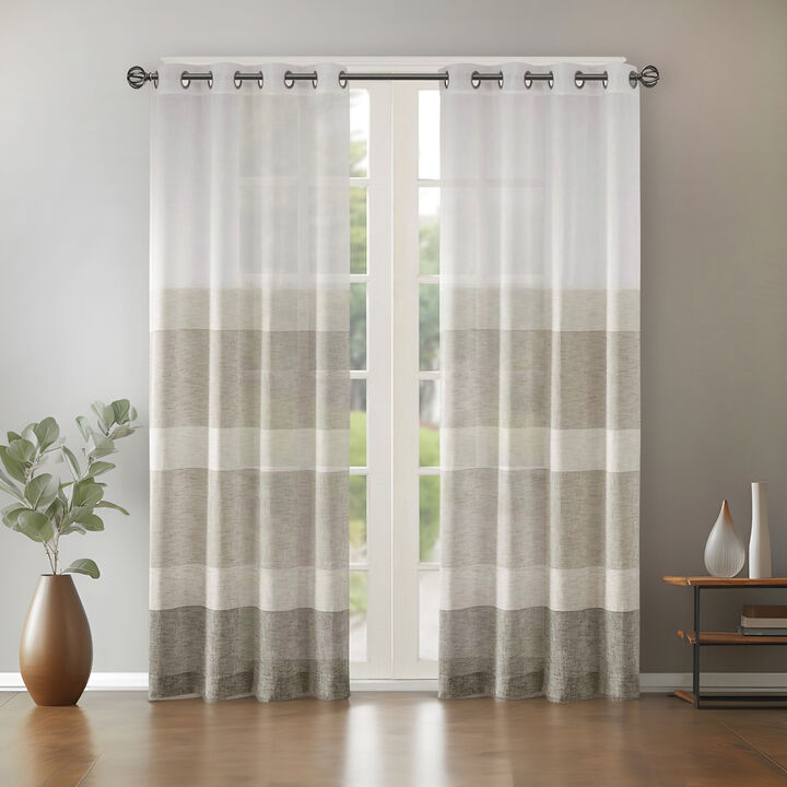 Gracie Mills Christa Contemporary Striped Faux Linen Sheer Window Panel