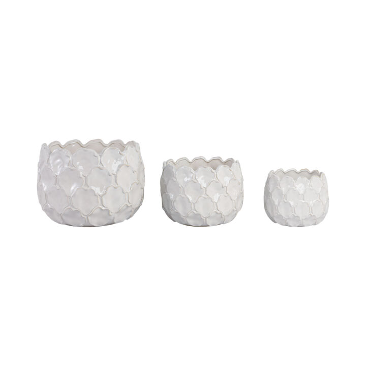 S/3 9/12/15" Cloudy Petal Planters, White