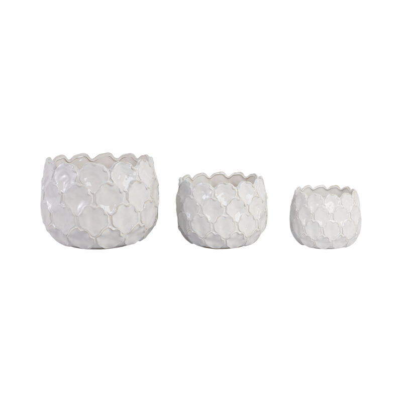 S/3 9/12/15" Cloudy Petal Planters, White image number 0