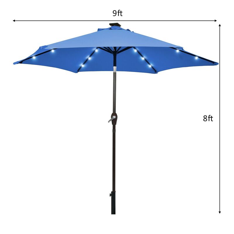Mondawe 9 Feet Solar LED Lighted Patio Market Umbrella with Tilt Adjustment without Base