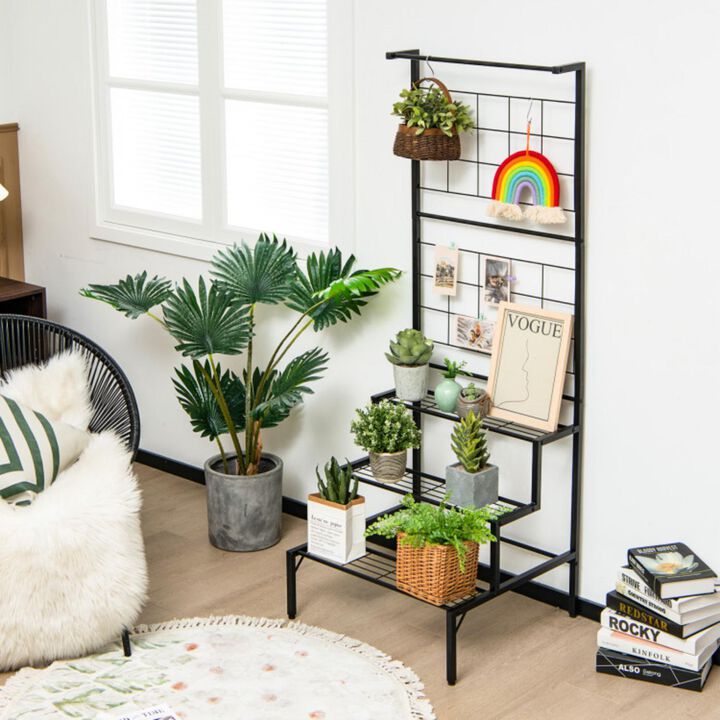 Hivvago 3-Tier Hanging Plant Stand with Grid Panel Display Shelf
