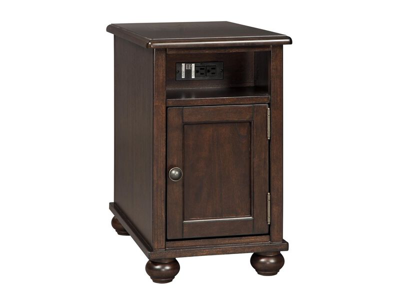 Chair Side End Table with Open Compartment and Power Strip, Brown-Benzara image number 1