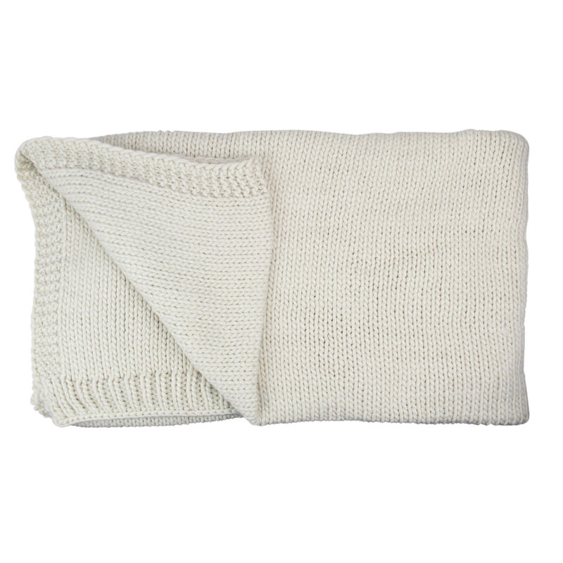 Ivory Super Plush Knitted Throw Blanket with Carrying Band 60" x 60"