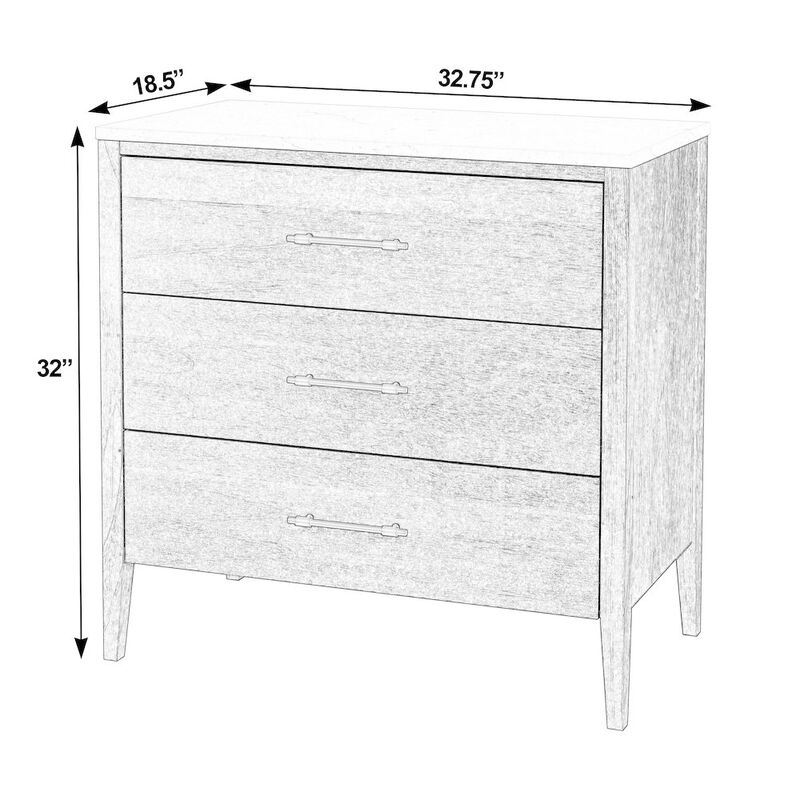 Butler Specialty Averly 32.75 in. W Rectangular Marble and Wood 3 Drawer Chest, Black image number 2
