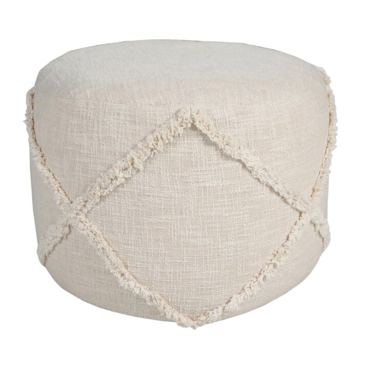 Hivvago 18 Inch Cream Cotton Cylinder Geometric Pouf Ottoman