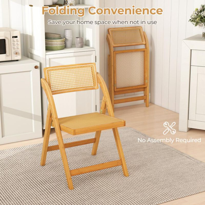 Hivvago Rattan Cane Folding Dining Chairs Set of 2 with Rotatable Backrests
