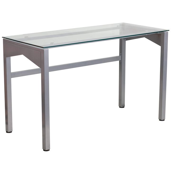 Flash Furniture Jayden Contemporary Clear Tempered Glass Desk with Geometric Sides