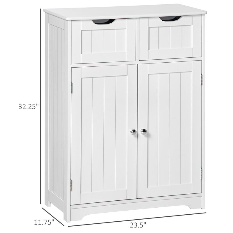 Freestanding Bathroom Storage Cabinet with 2 Drawers & Adjustable Shelf, White