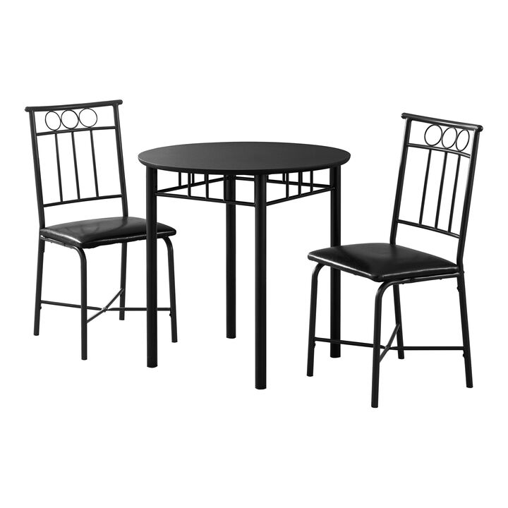 Monarch Specialties I 1013 Dining Table Set, 3pcs Set, Small, 30" Round, Kitchen, Metal, Laminate, Black, Contemporary, Modern