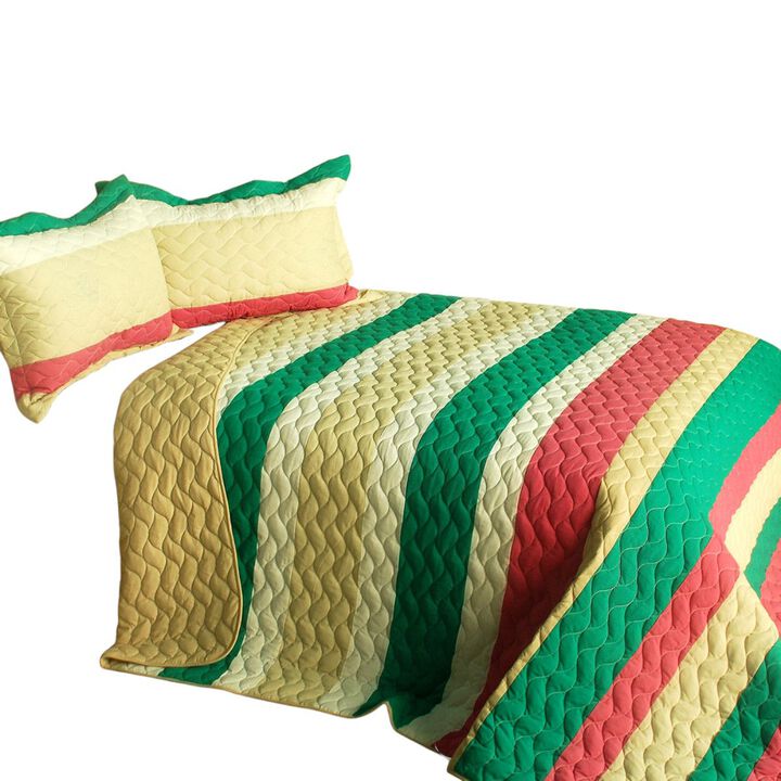 3 Piece Romantic Patchwork Quilt Set, Vermicelli Quilted Bedding Set-Dark Green