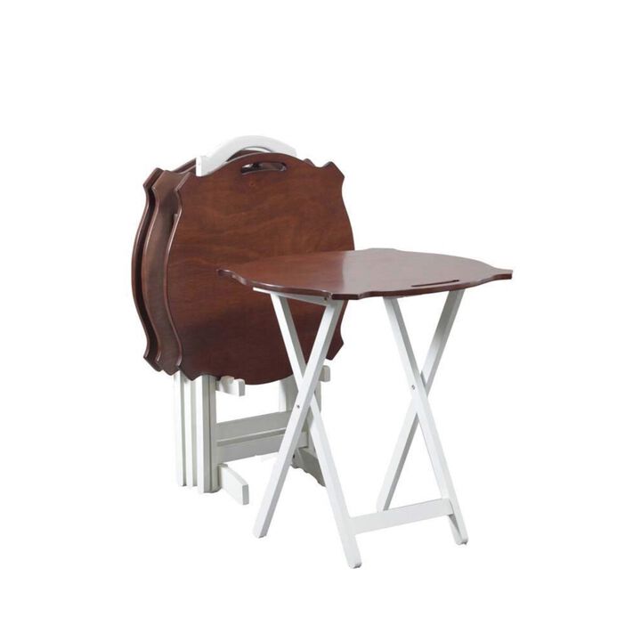 Powell Furniture Serpentine Modern Storage Tray Table, Black with Hazelnut Top, Set of 4, 23.1/2" x 15.3/4" x 26"