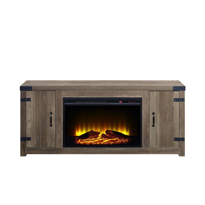Rustic Oak Finish Fireplace with 2 Storage Drawers image number 0