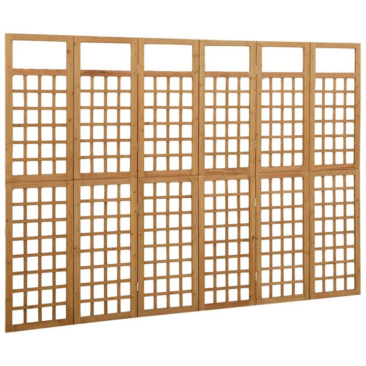 6 Panel Room Divider Trellis, Foldable Brown Solid Wood Frame, 96 Inch - Benzara
