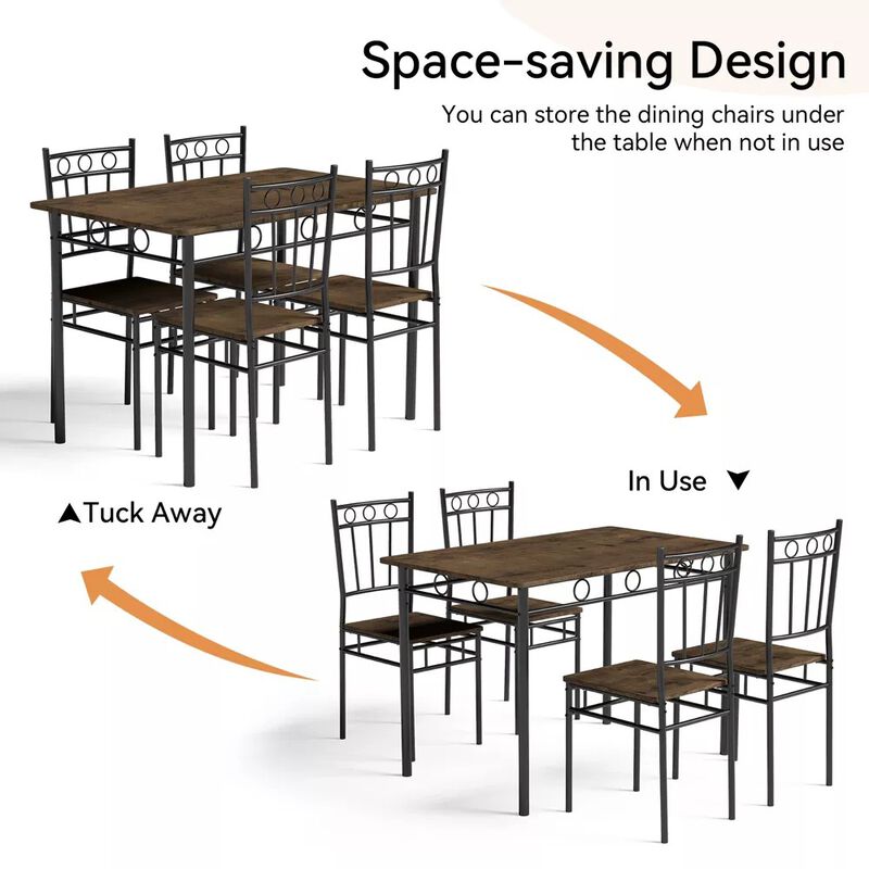 5 Piece Dining Table Set for 4, Kitchen Table and Chairs with Sturdy Metal Frame for Dining Room image number 3