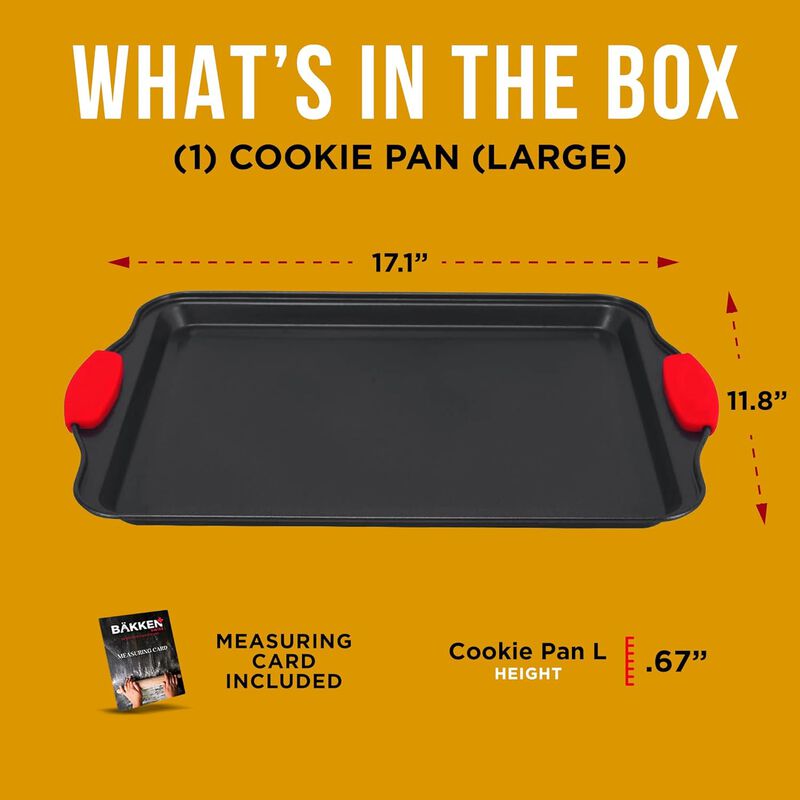 Nonstick Cookie Sheet Pan Carbon Steel Oven Tray Sheet Pan with Red Silicone Handles - Bakeware Pan Tray with Gray Coating Inside & Outside