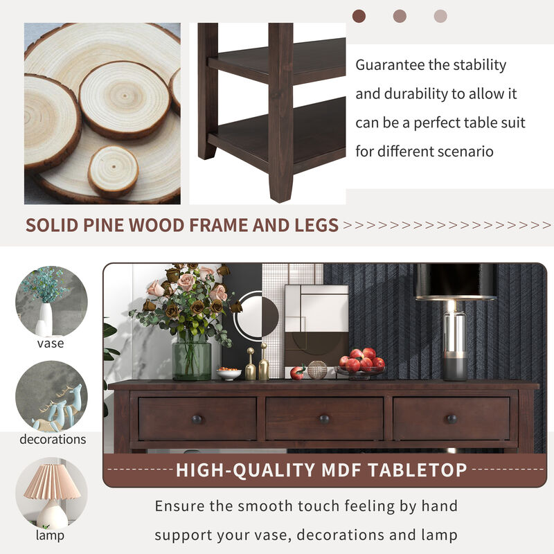 Whisen Modern Design Console Table with 3 Drawers and 2 Open Shelves - Espresso