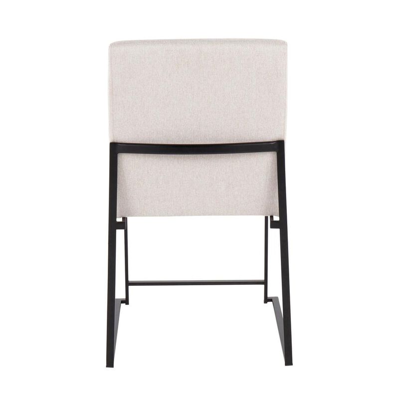 LumiSource Black Steel, Beige Fabric High Back Fuji Dining Chair - Set of 2